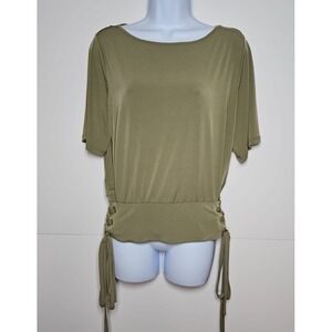 Michael Kors Womens Olive Green Short Sleeve Blouse Side Lacing Size Small NWT